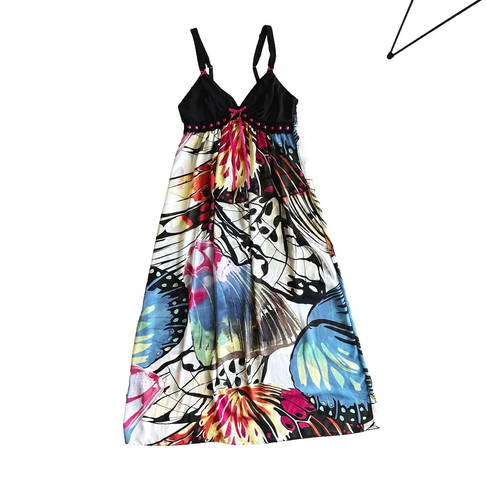 Linea Donatella Sheer Babydoll Maxi Slip Dress Small Coquette Romantic Butterfly